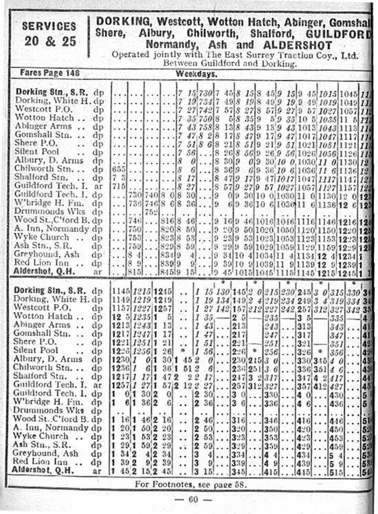 Aldershot and District Traction Company Time Table December 1930