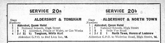 Aldershot and District Traction Company Fares-Table December 1930 (20a-20b)